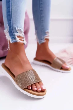 Lu Boo Damskie Złote Klapki Z Cekinami Goodies