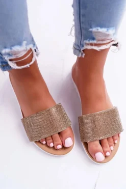 Lu Boo Damskie Złote Klapki Z Cekinami Goodies