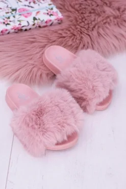 Lu Boo Dziecięce Różowe Klapki Z Futerkiem Fur XXL Poli