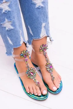 Lu Boo Eleganckie Benzynowe Sandały Cyrkonie Nomire