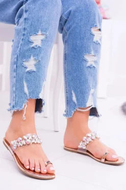 Lu Boo Eleganckie Złote Klapki Cekiny Tanut