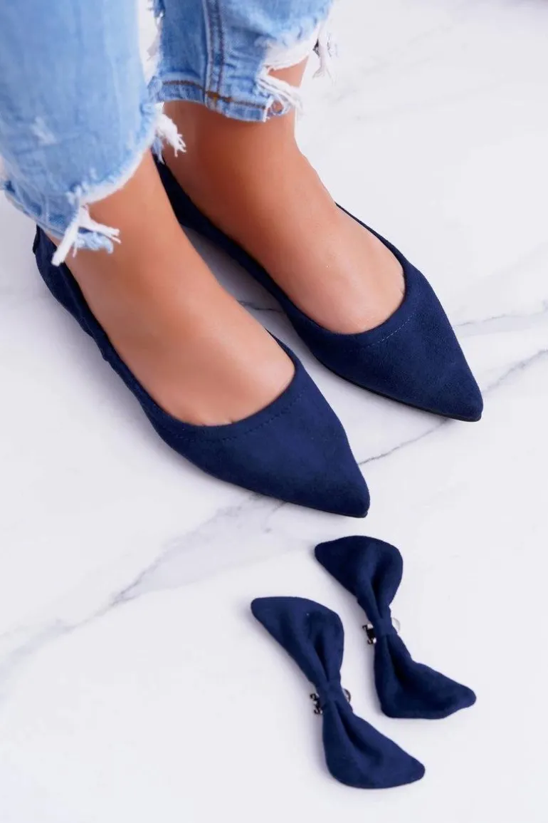 LU BOO Granatowe Balerinki Moments z Odpinaną Kokardą