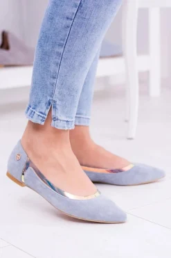 Lu Boo Niebieskie Transparentne Holograficzne Balerinki w Szpic Lison