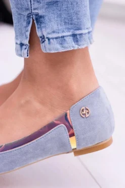 Lu Boo Niebieskie Transparentne Holograficzne Balerinki w Szpic Lison