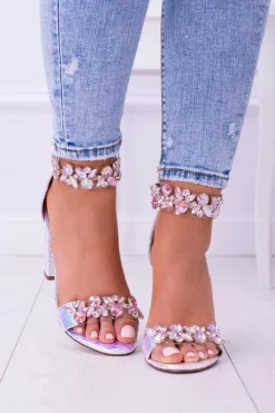 Lu Boo Opalizujące Niebiesko Srebrne Sandały Cyrkonie Lambada