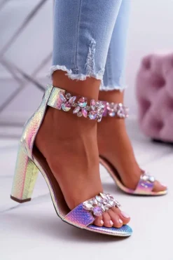 Lu Boo Opalizujące Różowe Sandały Cyrkonie Lambada