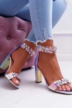 Lu Boo Opalizujące Różowe Sandały Cyrkonie Lambada