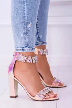 Lu Boo Opalizujące Sandały Champagne Cyrkonie Lambada