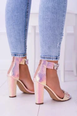 Lu Boo Opalizujące Sandały Champagne Cyrkonie Lambada