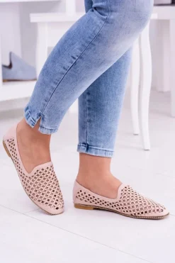 Lu Boo Różowe Ażurowe Baleriny Lordsy Ćwieki Carmar