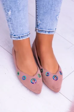 Lu Boo Różowe Baleriny W Szpic Benzynowe Oczka Octavia