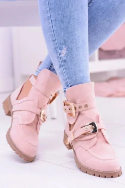 Lu Boo Różowe Zamszowe Botki Z Wycięciami Rock Girl