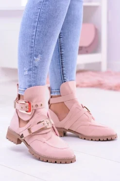 Lu Boo Różowe Zamszowe Botki Z Wycięciami Rock Girl