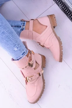 Lu Boo Różowe Zamszowe Botki Z Wycięciami Rock Girl