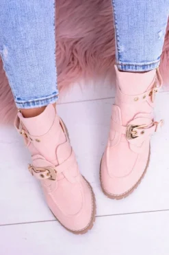 Lu Boo Różowe Zamszowe Botki Z Wycięciami Rock Girl