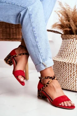 Lu Boo Sandałki Czerwone Panterka Na Słupku Dora