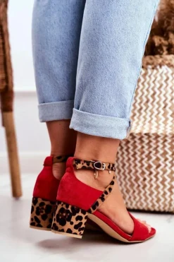 Lu Boo Sandałki Czerwone Panterka Na Słupku Dora