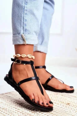 Lu Boo Sandałki Rzymianki Japonki Lento Czarne