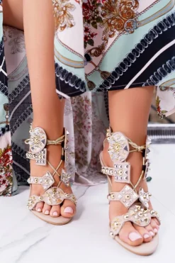 Lu Boo Sandały Na Szpilce Dżety Ćwieki Rockers Beżowe