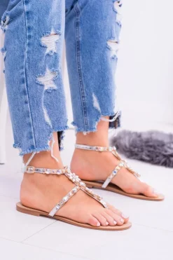 Lu Boo Srebrne Damskie Sandałki Z Cyrkoniami Venice