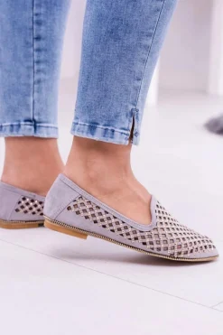 Lu Boo Szare Ażurowe Baleriny Lordsy Ćwieki Carmar