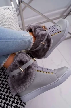 Lu Boo Szare Botki z Futerkiem Gisele