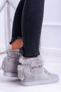Lu Boo Szare Botki z Naturalnym Futrem Gisele