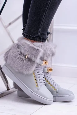 Lu Boo Szare Botki z Naturalnym Futrem Gisele