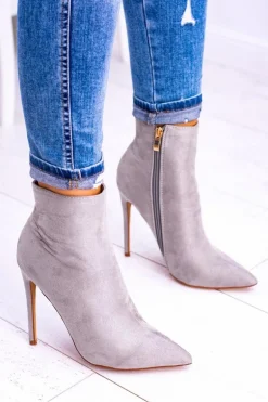 Lu Boo Szare Zamszowe Botki na Szpilce Veneci
