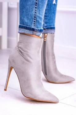 Lu Boo Szare Zamszowe Botki na Szpilce Veneci