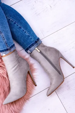 Lu Boo Szare Zamszowe Botki na Szpilce Veneci