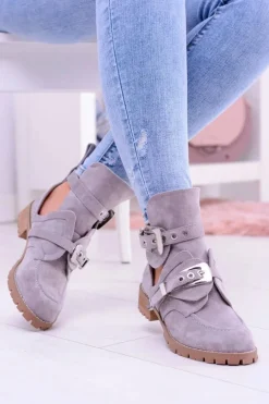 Lu Boo Szare Zamszowe Botki Z Wycięciami Rock Girl