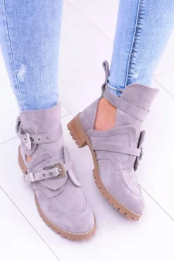 Lu Boo Szare Zamszowe Botki Z Wycięciami Rock Girl