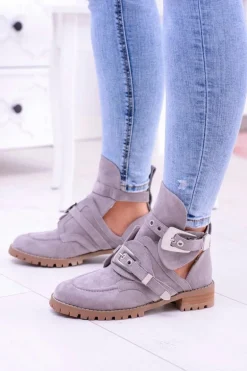 Lu Boo Szare Zamszowe Botki Z Wycięciami Rock Girl