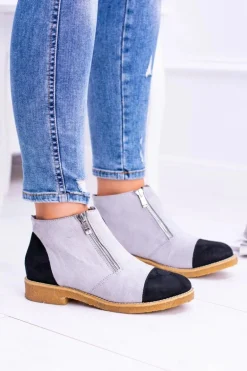 Lu Boo Szare Zamszowe Botki Z Suwakami Inez