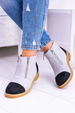 Lu Boo Szare Zamszowe Botki Z Suwakami Inez