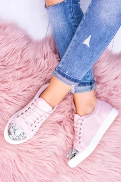 Lu Boo Trampki z Błyszczącymi Kryształami Pudrowy Róż