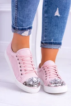Lu Boo Trampki z Błyszczącymi Kryształami Pudrowy Róż
