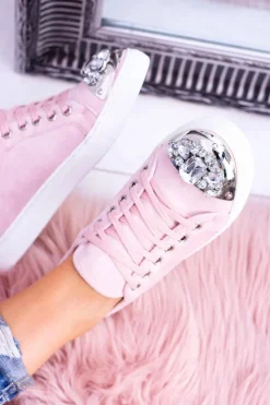 Lu Boo Trampki z Błyszczącymi Kryształami Pudrowy Róż