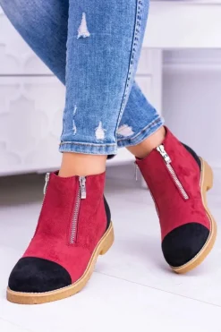 Lu Boo Zamszowe Bordowe Botki Z Suwakami Inez