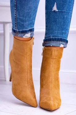 Lu Boo Zamszowe Botki na Szpilce Camel Veneci