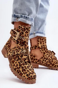 Lu Boo Zamszowe Botki Z Wycięciami Panterka Rock Girl