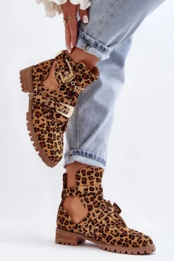 Lu Boo Zamszowe Botki Z Wycięciami Panterka Rock Girl