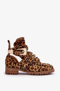 Lu Boo Zamszowe Botki Z Wycięciami Panterka Rock Girl