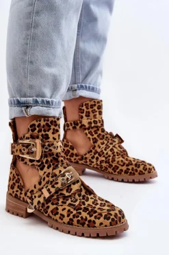 Lu Boo Zamszowe Botki Z Wycięciami Panterka Rock Girl