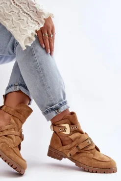Lu Boo Zamszowe Botki Z Wycięciami Camel Rock Girl