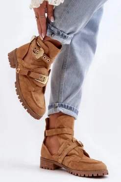 Lu Boo Zamszowe Botki Z Wycięciami Camel Rock Girl