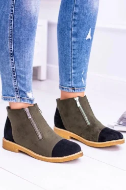 Lu Boo Zamszowe Oliwkowe Botki Z Suwakami Inez