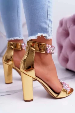 Lu Boo Złote Lustrzane Sandały Cyrkonie Lambada