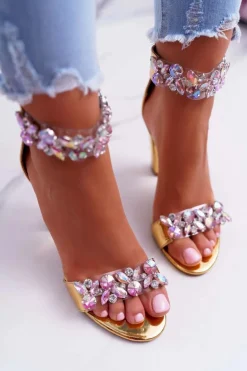 Lu Boo Złote Lustrzane Sandały Cyrkonie Lambada